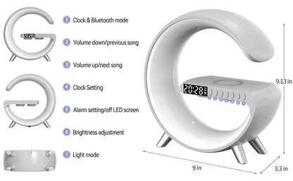 G-Shaped 3 in 1 Wireless Charger + Speaker + Clock